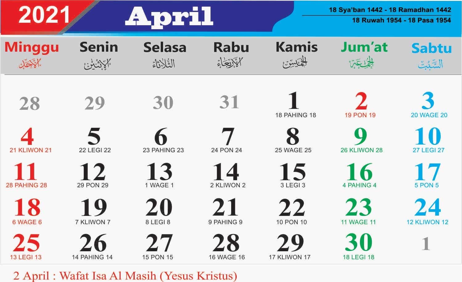 Kalender Bulan April 2021 Lengkap Hari Libur Nasional