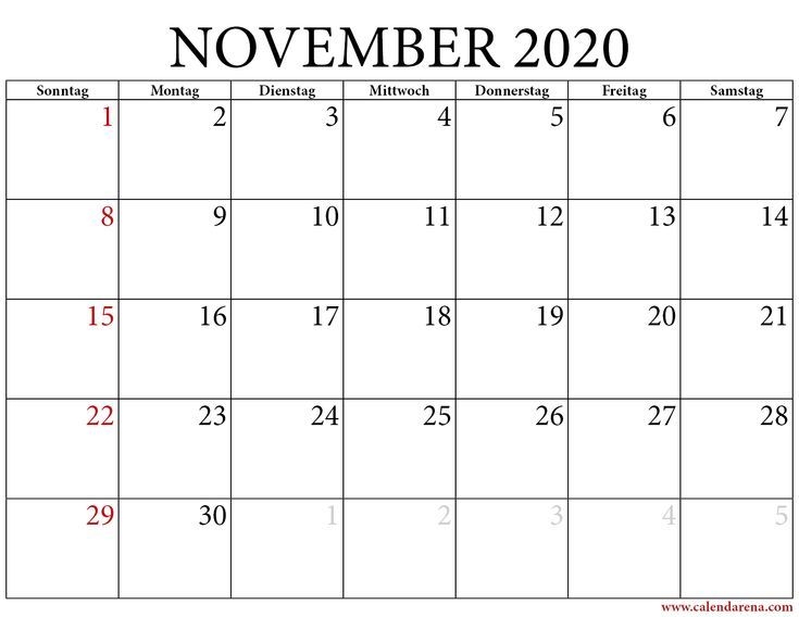 Kalender November 2020: Kostenloser Download In 2020
