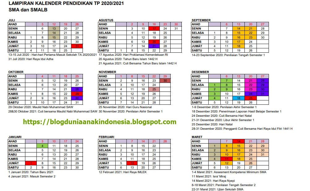 Kalender Pendidikan Tahun Pelajaran Baru 2020/2021