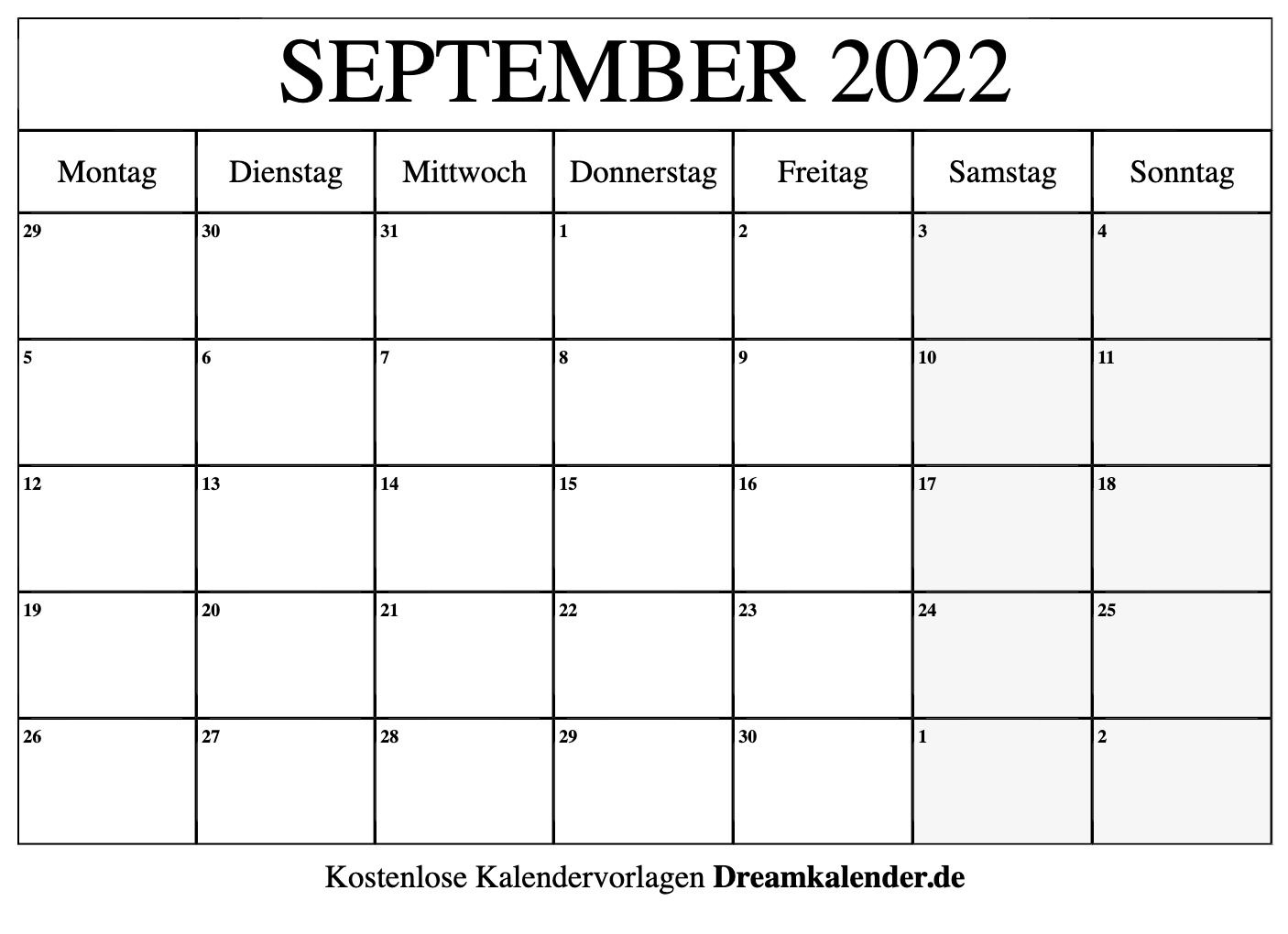 Kalender September 2022