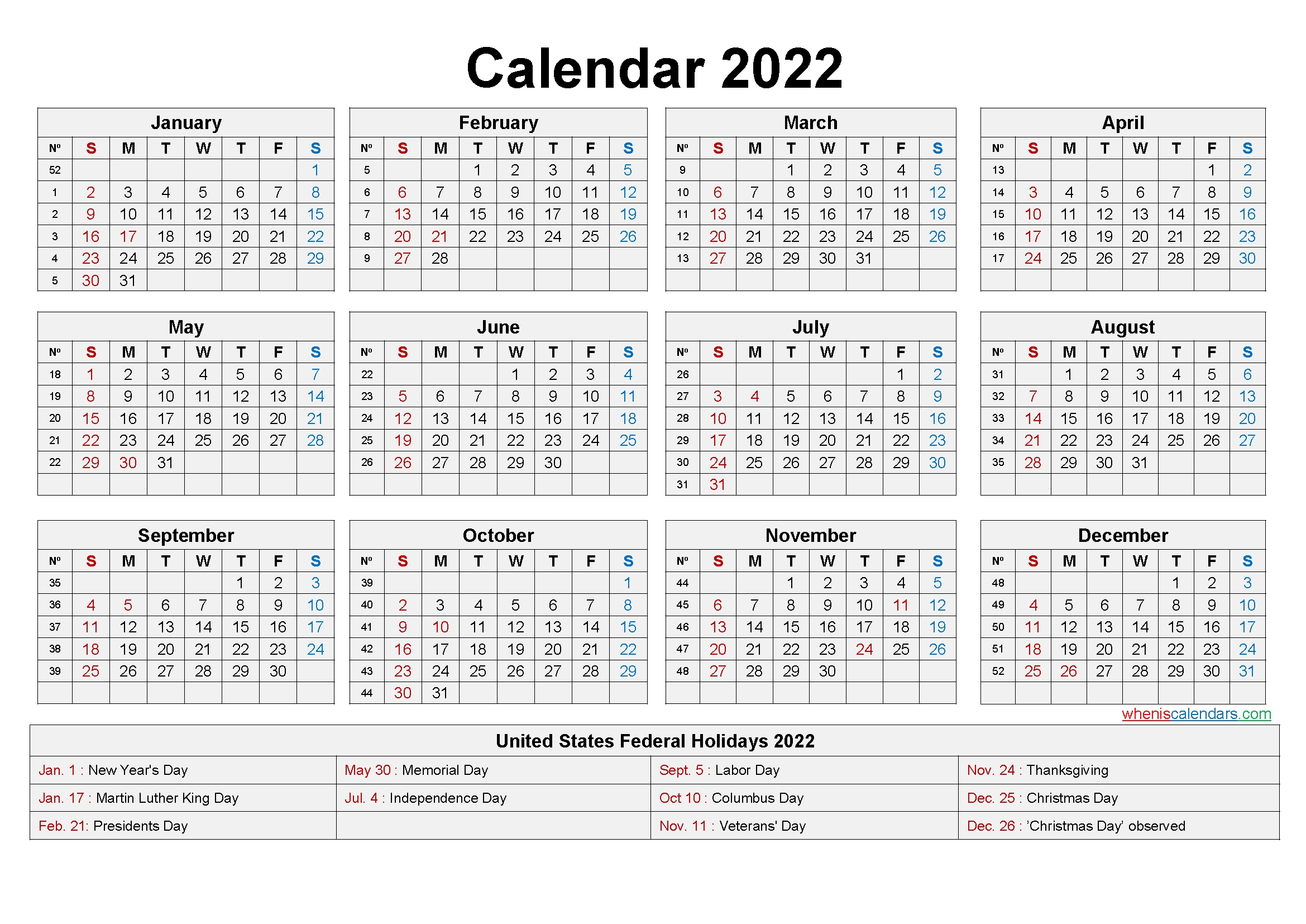 Large Desk Calendar 2022 With Holidays