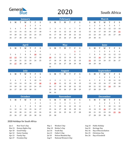 Large Print Calendar 2021 South Africa | Calendar 2021