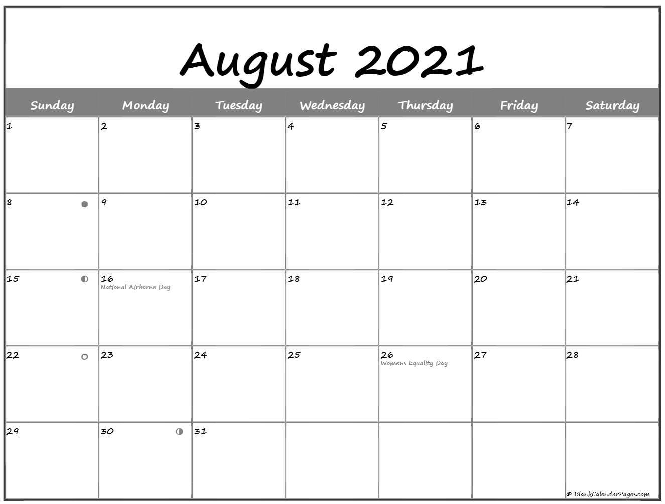 Lunar Calendar August 2021 | Printable March