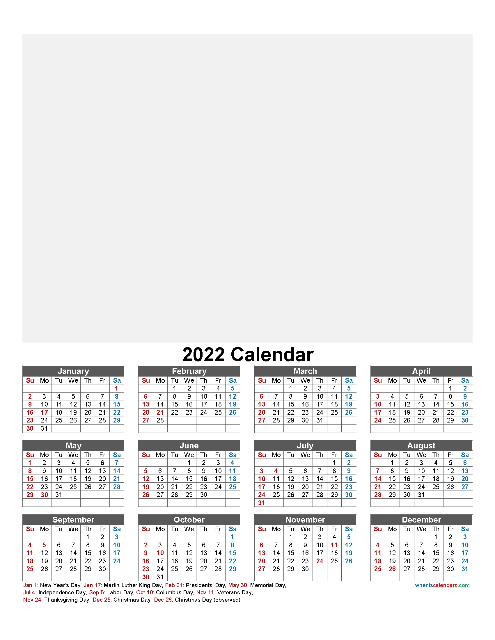 Make Your Own Photo Calendar 2022 - Template No.f22Y22