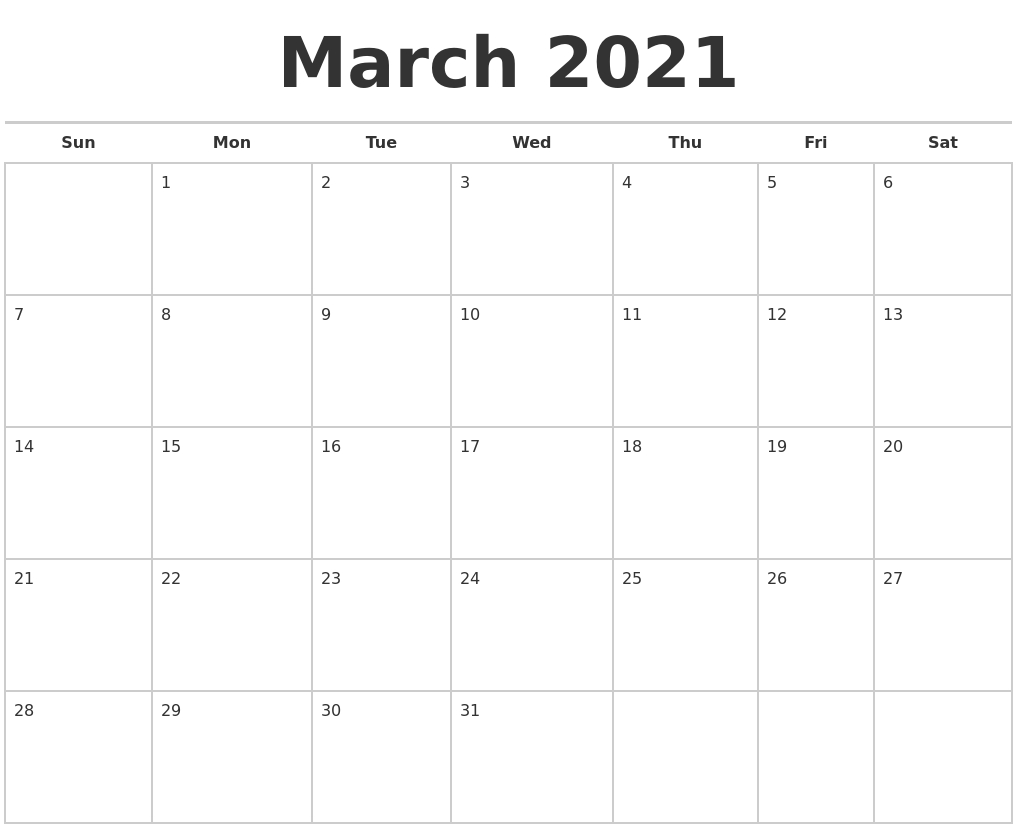 March 2021 Calendars Free