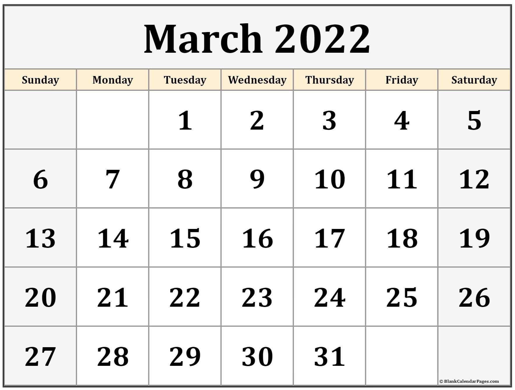 March 2022 Calendar | Free Printable Calendar Templates