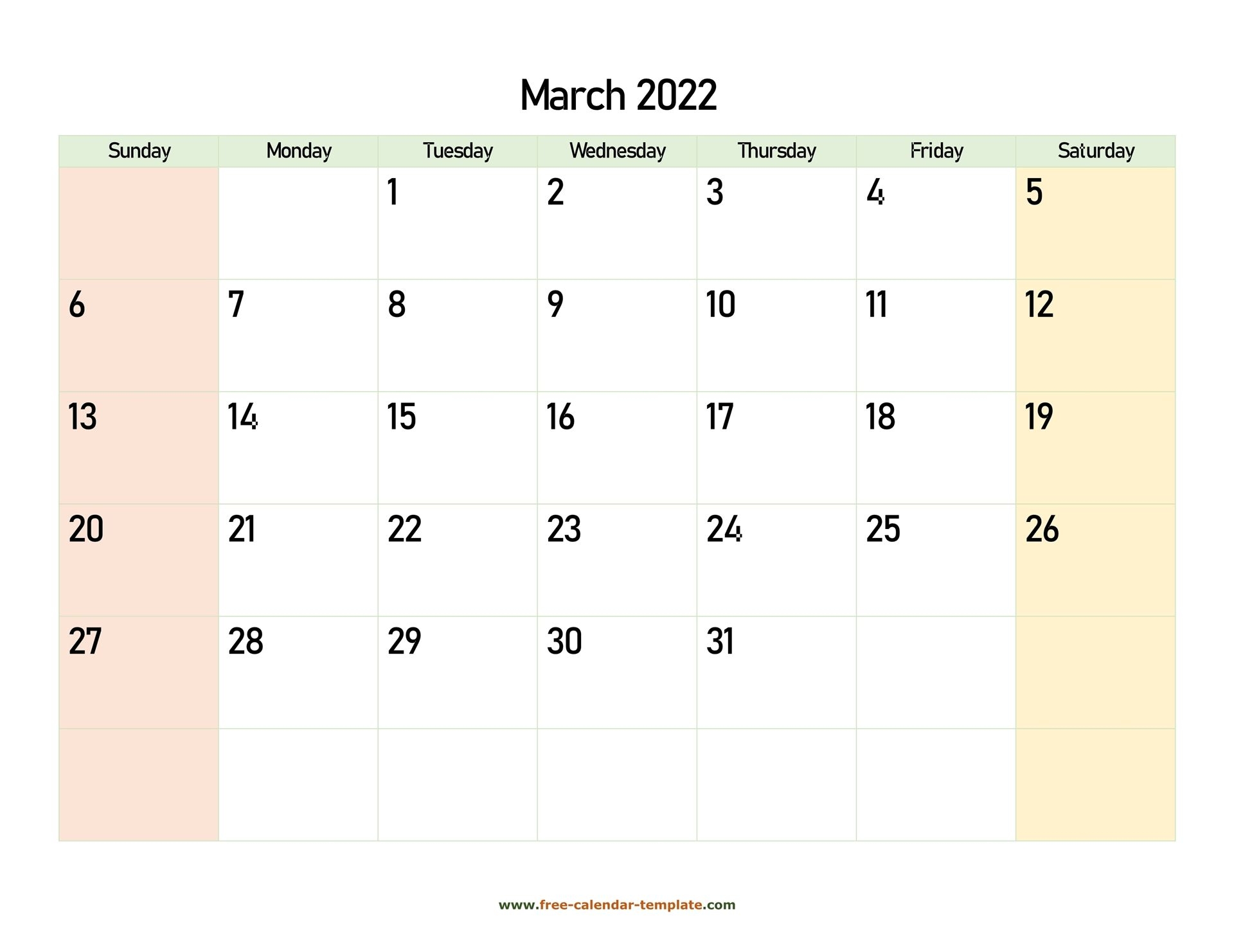 March 2022 Calendar Printable With Coloring On Weekend