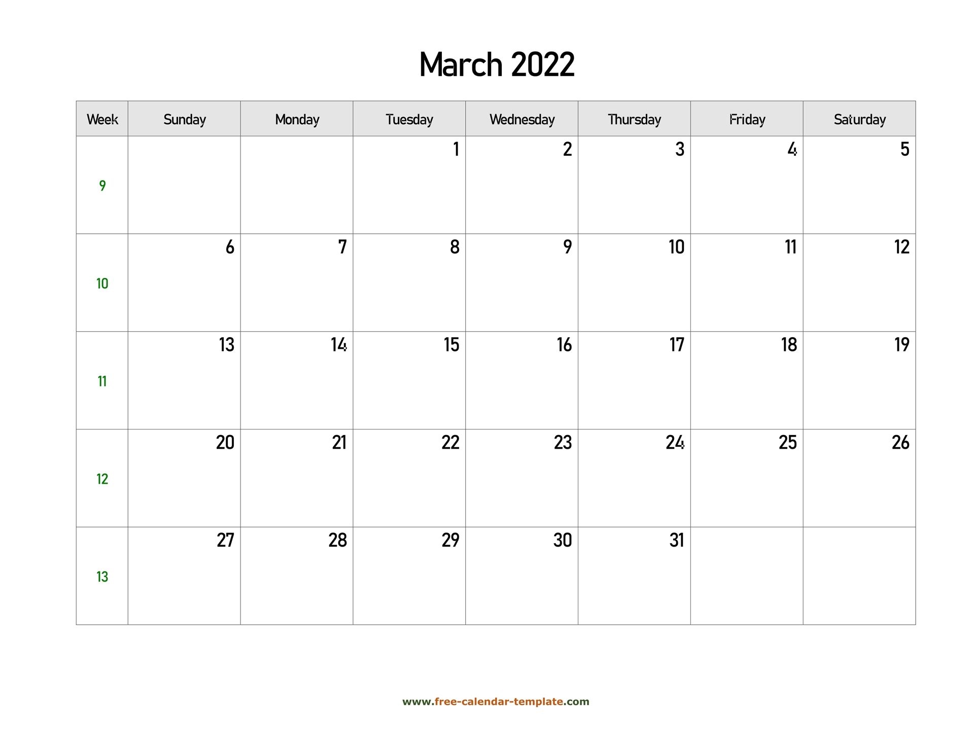 March 2022 Free Calendar Tempplate | Free-Calendar