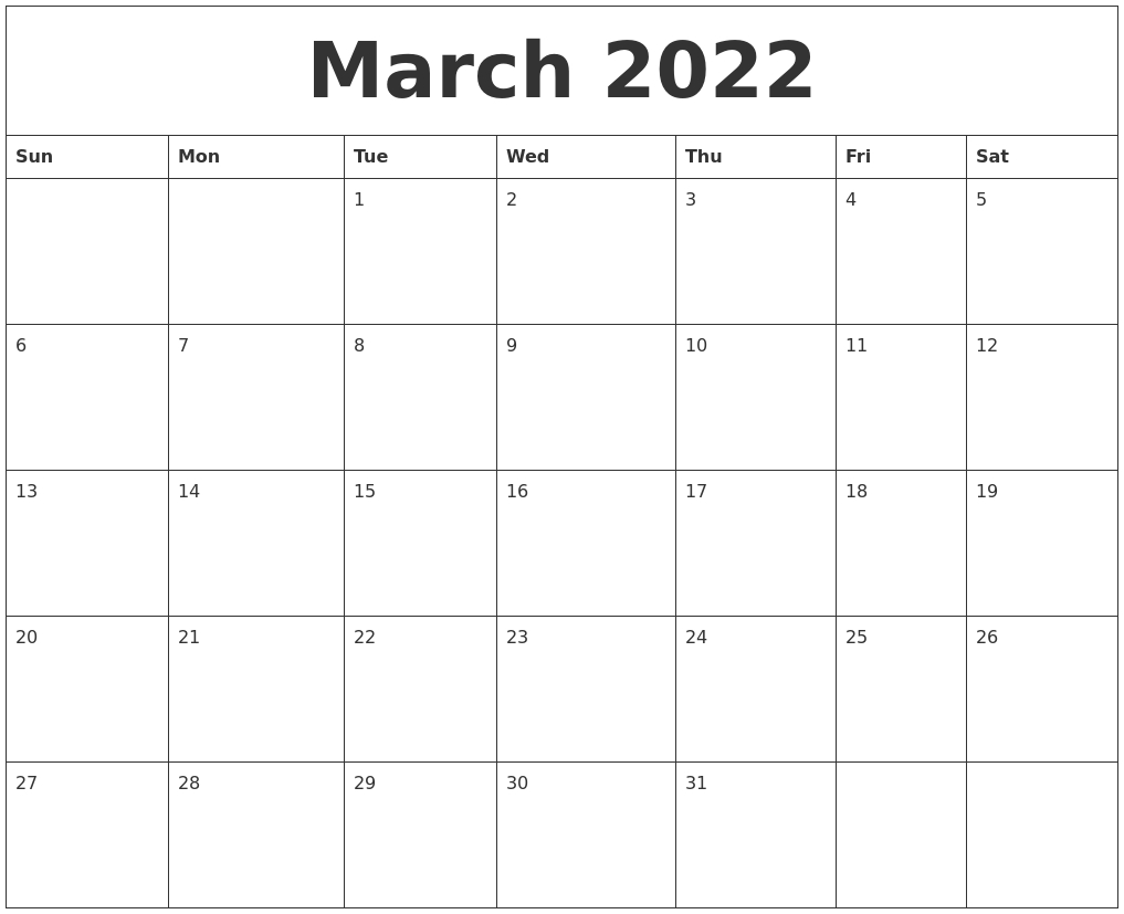 March 2022 Free Downloadable Calendar