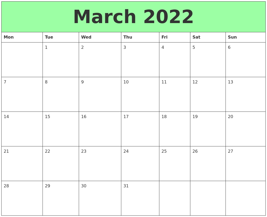 Effective Calendar March And April 2022