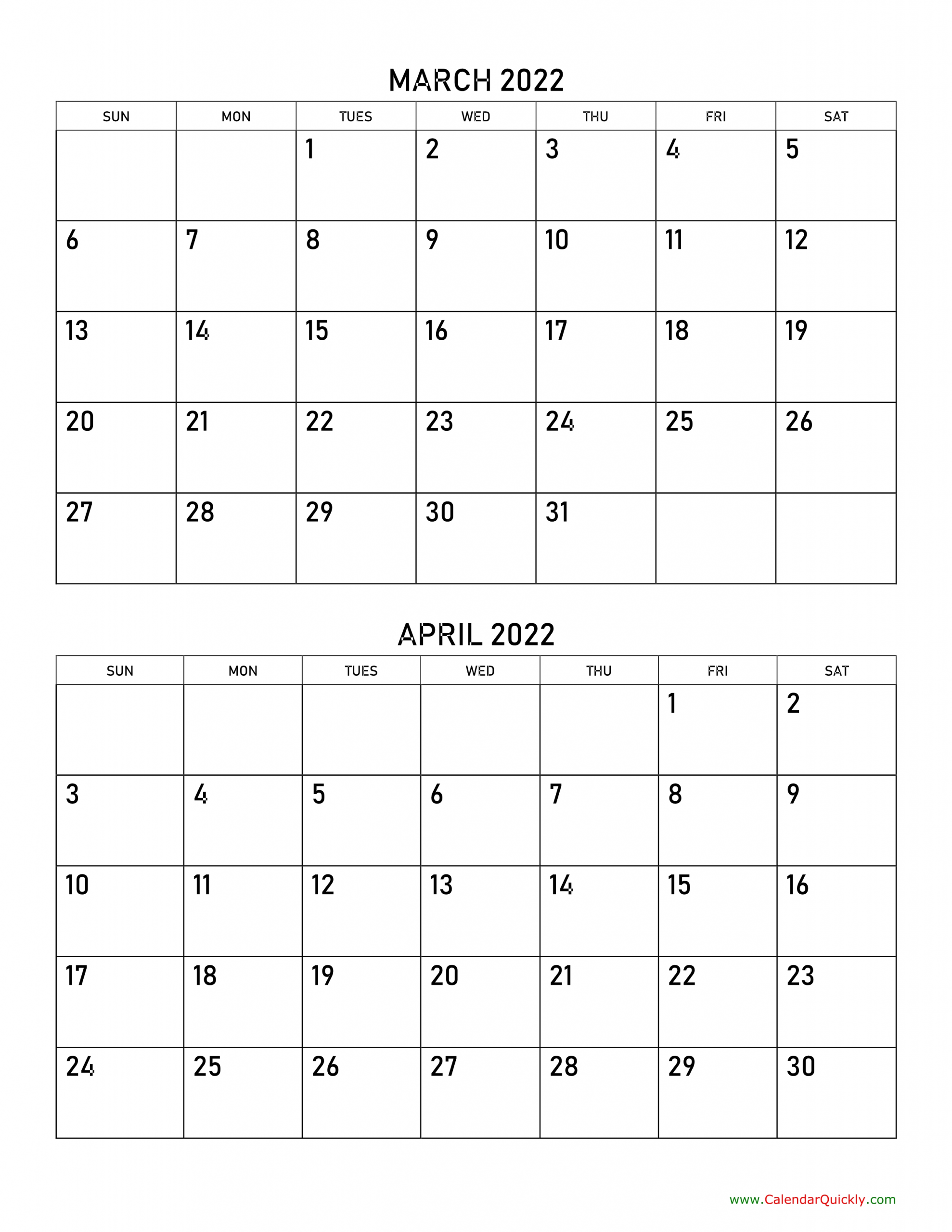 March And April 2022 Calendar | Calendar Quickly