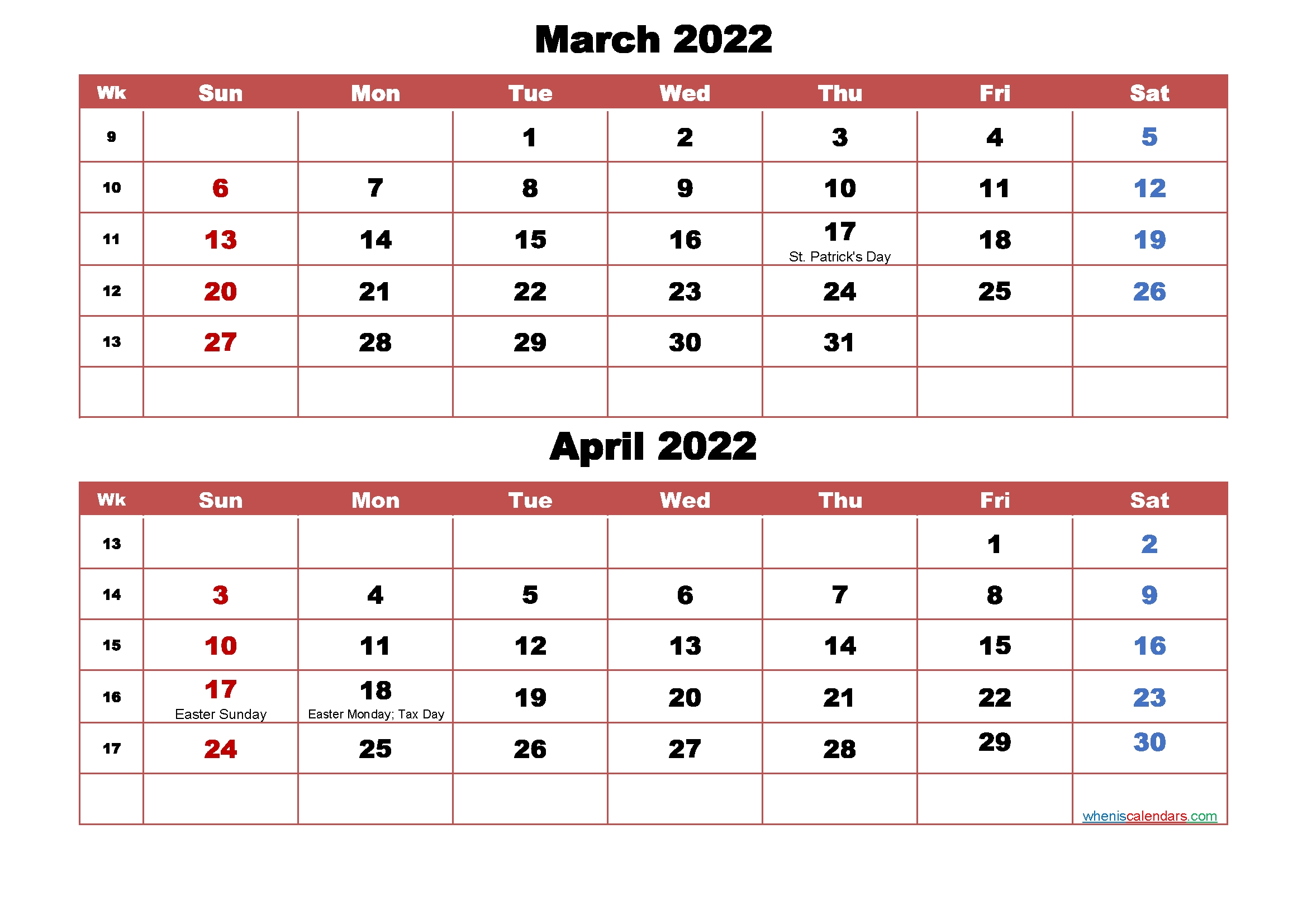 March And April Calendar 2022 Printable Word, Pdf | Free