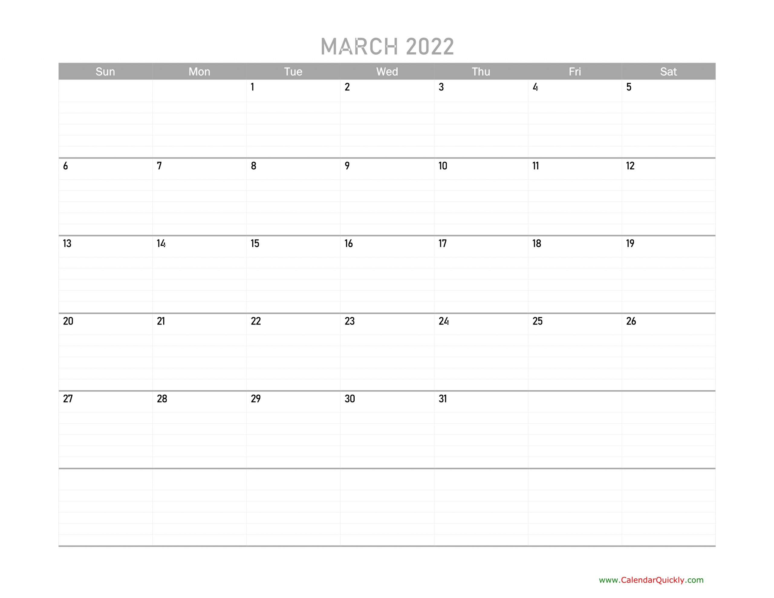 March Calendar 2022 Printable | Calendar Quickly