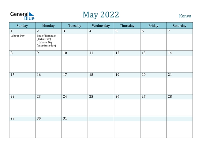 May 2022 Calendar - Kenya