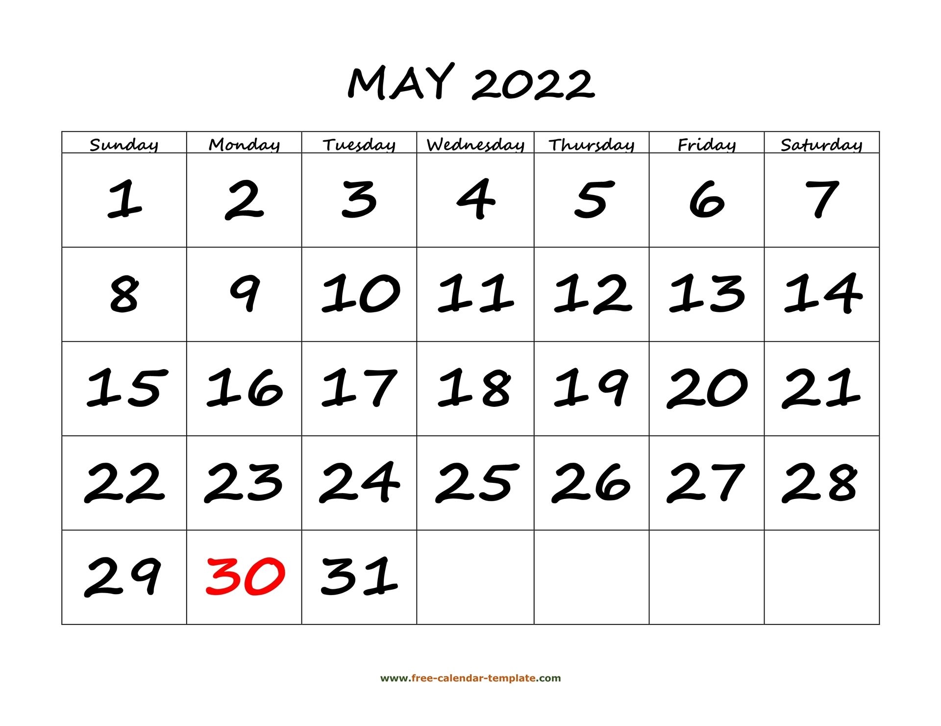 May 2022 Free Calendar Tempplate | Free-Calendar-Template