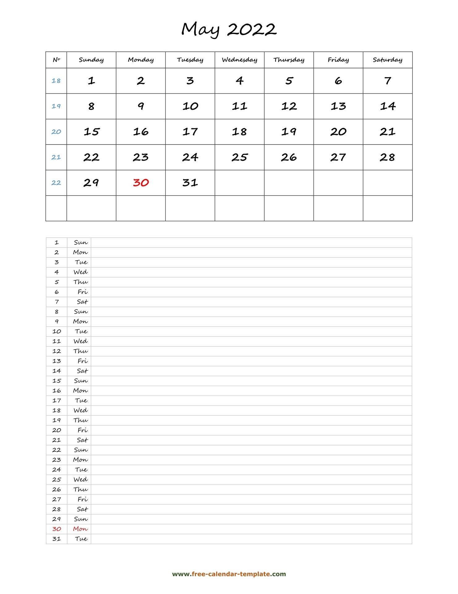 May 2022 Free Calendar Tempplate | Free-Calendar-Template