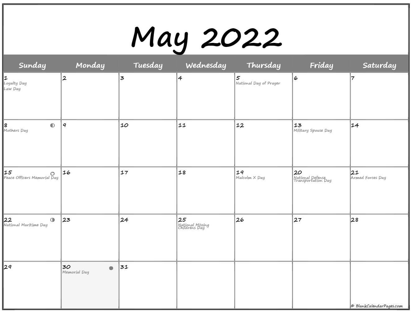 May 2022 Lunar Calendar | Moon Phase Calendar