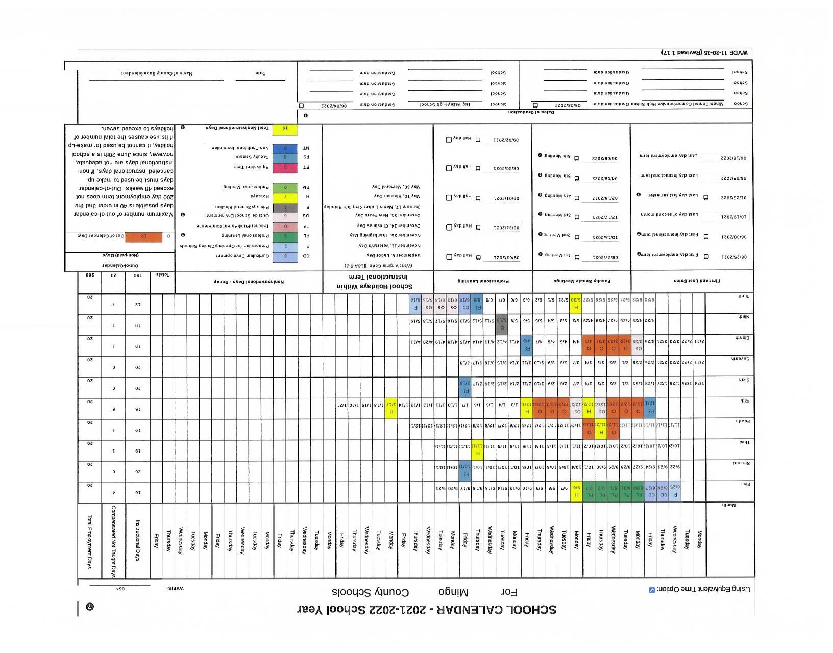 Mingo County Schools Calendar 2021 And 2022