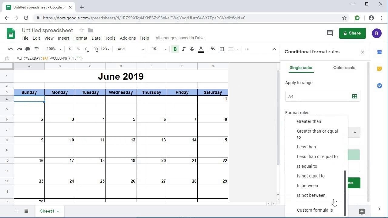 Monthly Calendar Google Sheets | Calendar Template Printable