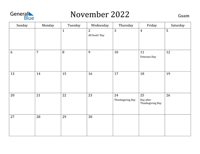 November 2022 Calendar - Guam