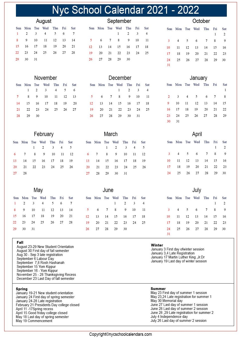 Nyc Public School Calendar 2020 2021 | Free 2021 Printable