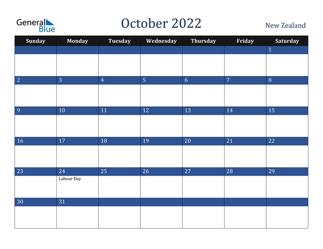 October 2022 Calendar - New Zealand