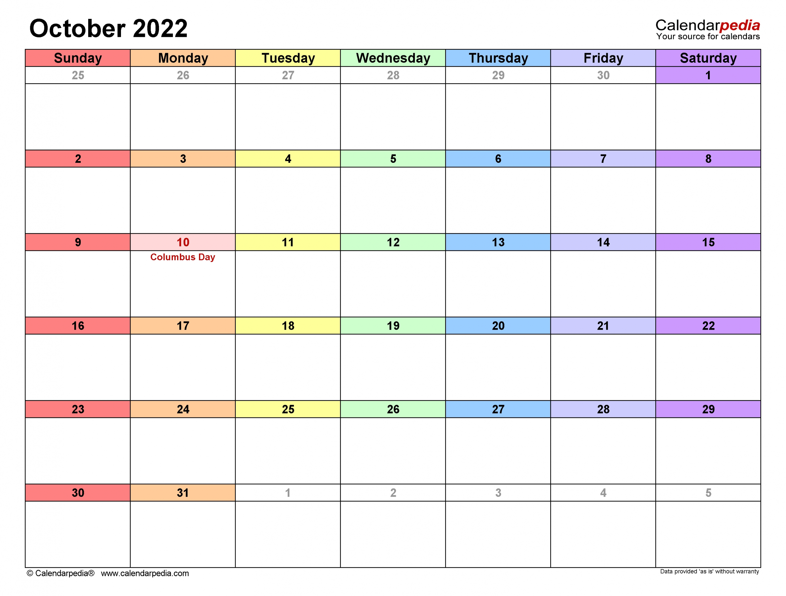 October 2022 Calendar | Templates For Word, Excel And Pdf