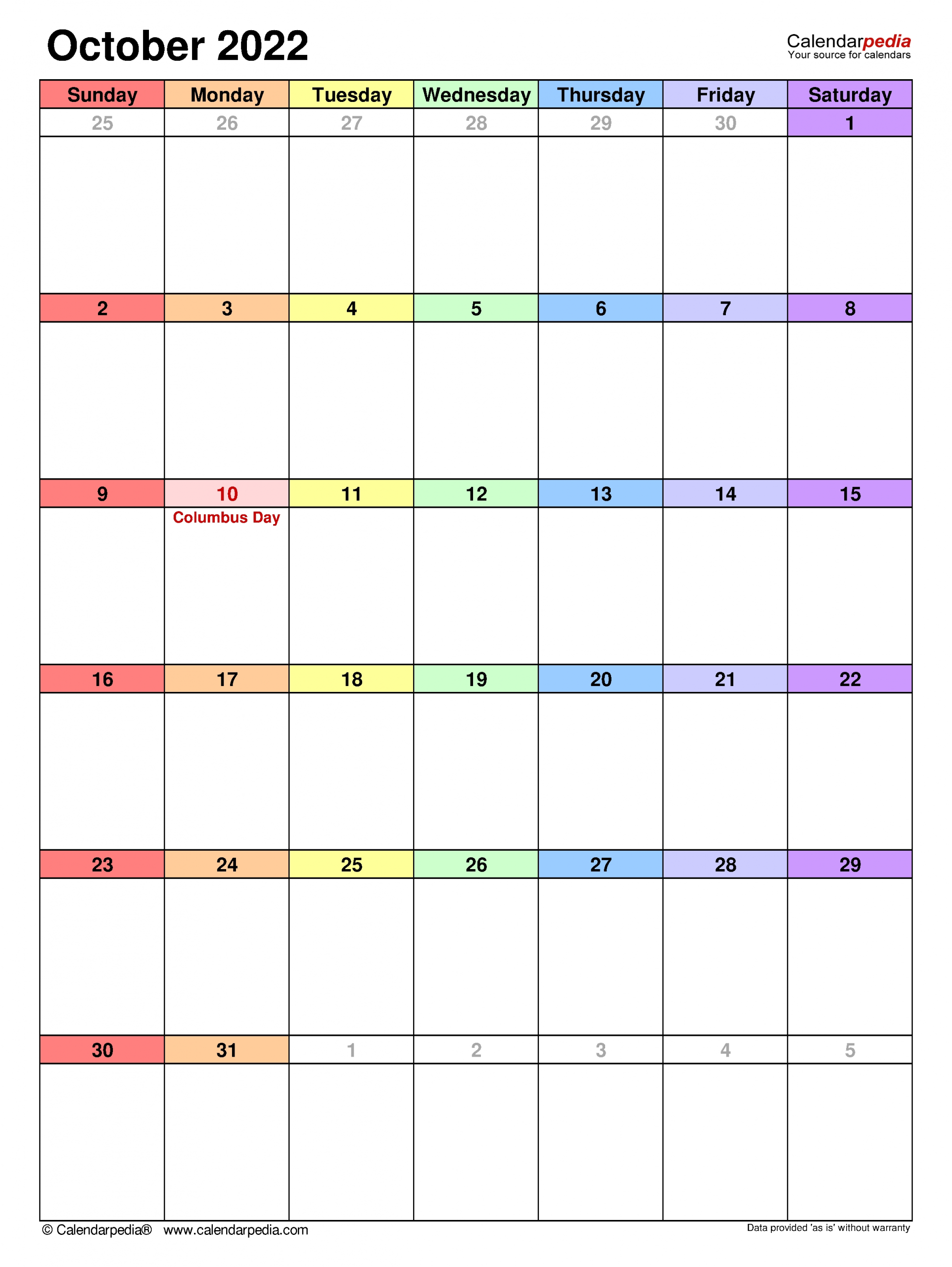 October 2022 Calendar | Templates For Word, Excel And Pdf