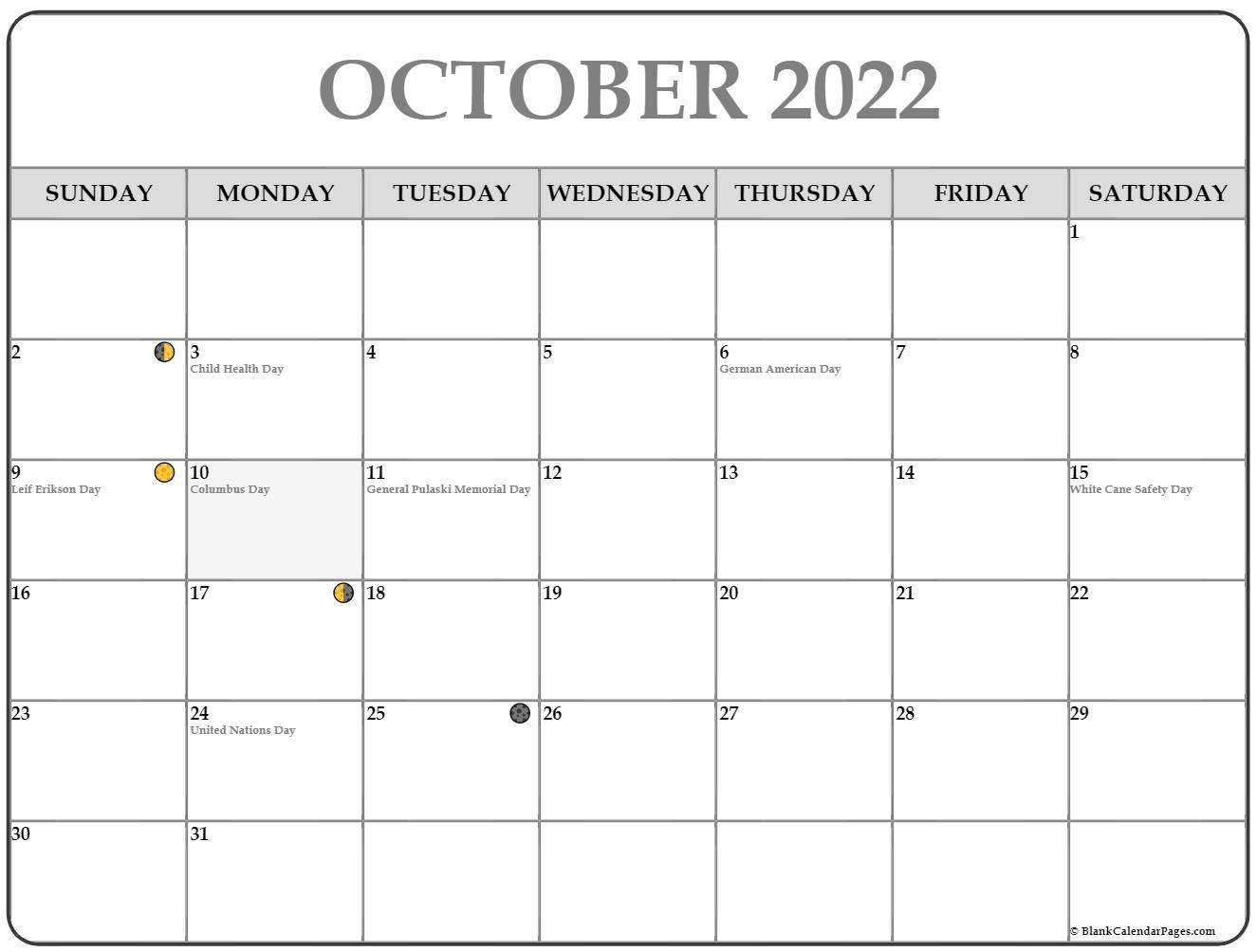 October 2022 Lunar Calendar | Moon Phase Calendar