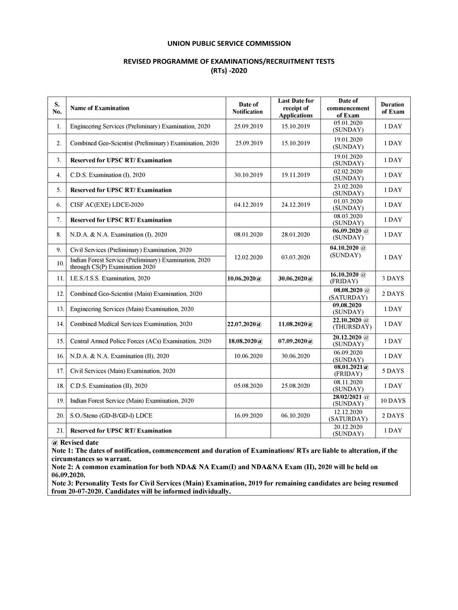 [Pdf] Upsc Revised Calendar 2020 Pdf Download In English