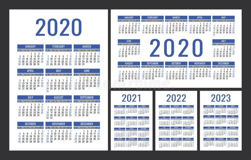 Pocket Calendar 2019, 2020, 2021 Set. Basic Simple