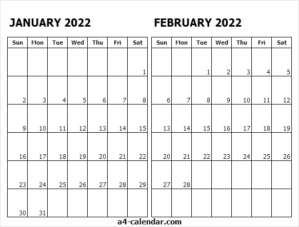 Print Calendar January February 2022 - A4 Calendar