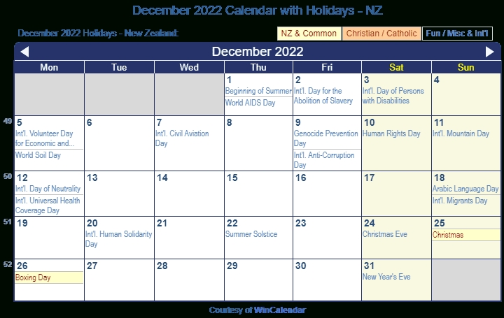 Print Friendly December 2022 New Zealand Calendar For Printing