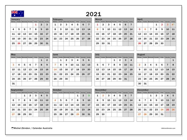 Printable 2021 &quot;Australia&quot; Calendar - Michel Zbinden En