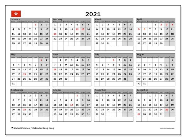Printable 2021 &quot;Hong Kong&quot; Calendar - Michel Zbinden En