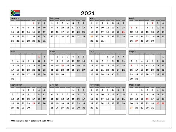Printable 2021 &quot;South Africa&quot; Calendar - Michel Zbinden En
