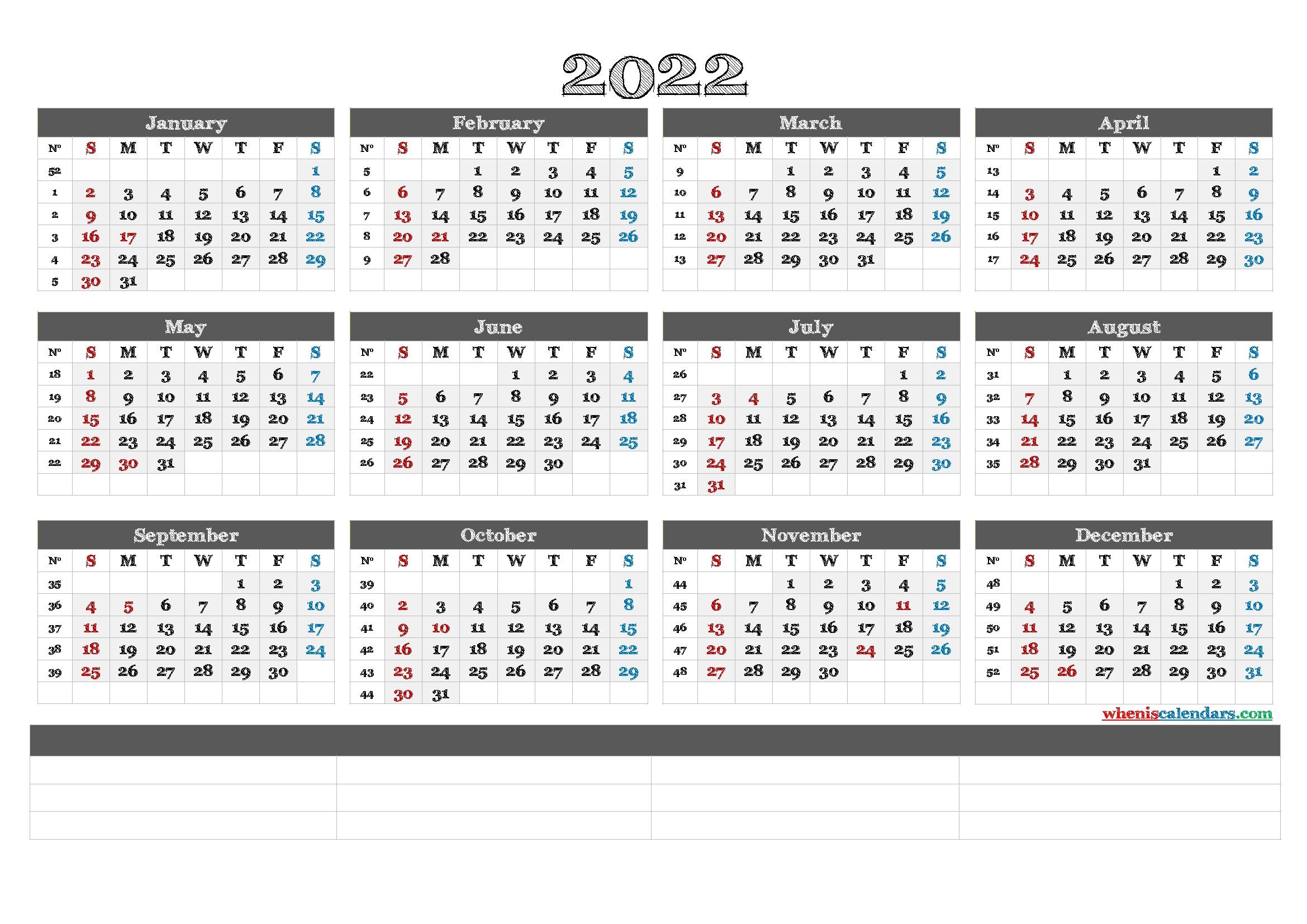 Printable 2022 Calendar By Month - Calendraex