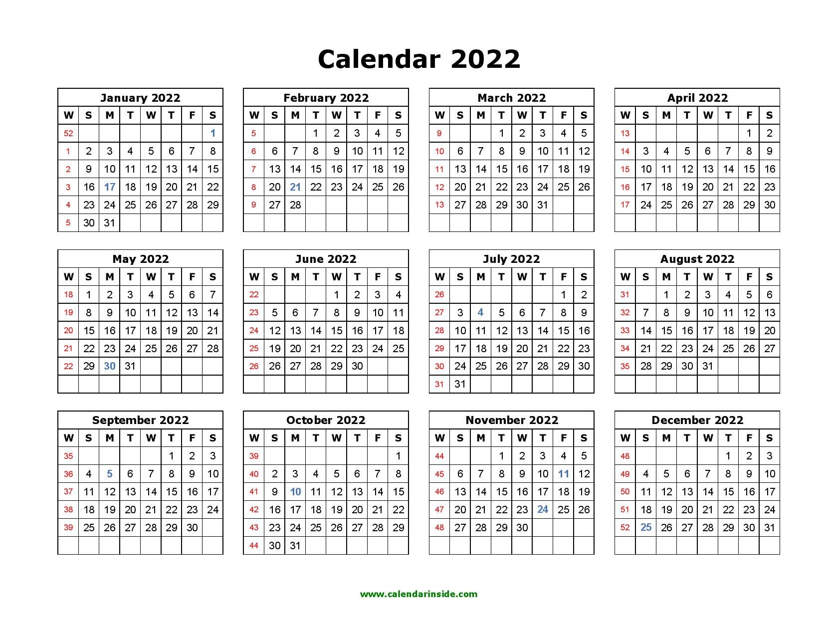 Printable 2022 Calendar Template - Pdf, Word, Excel