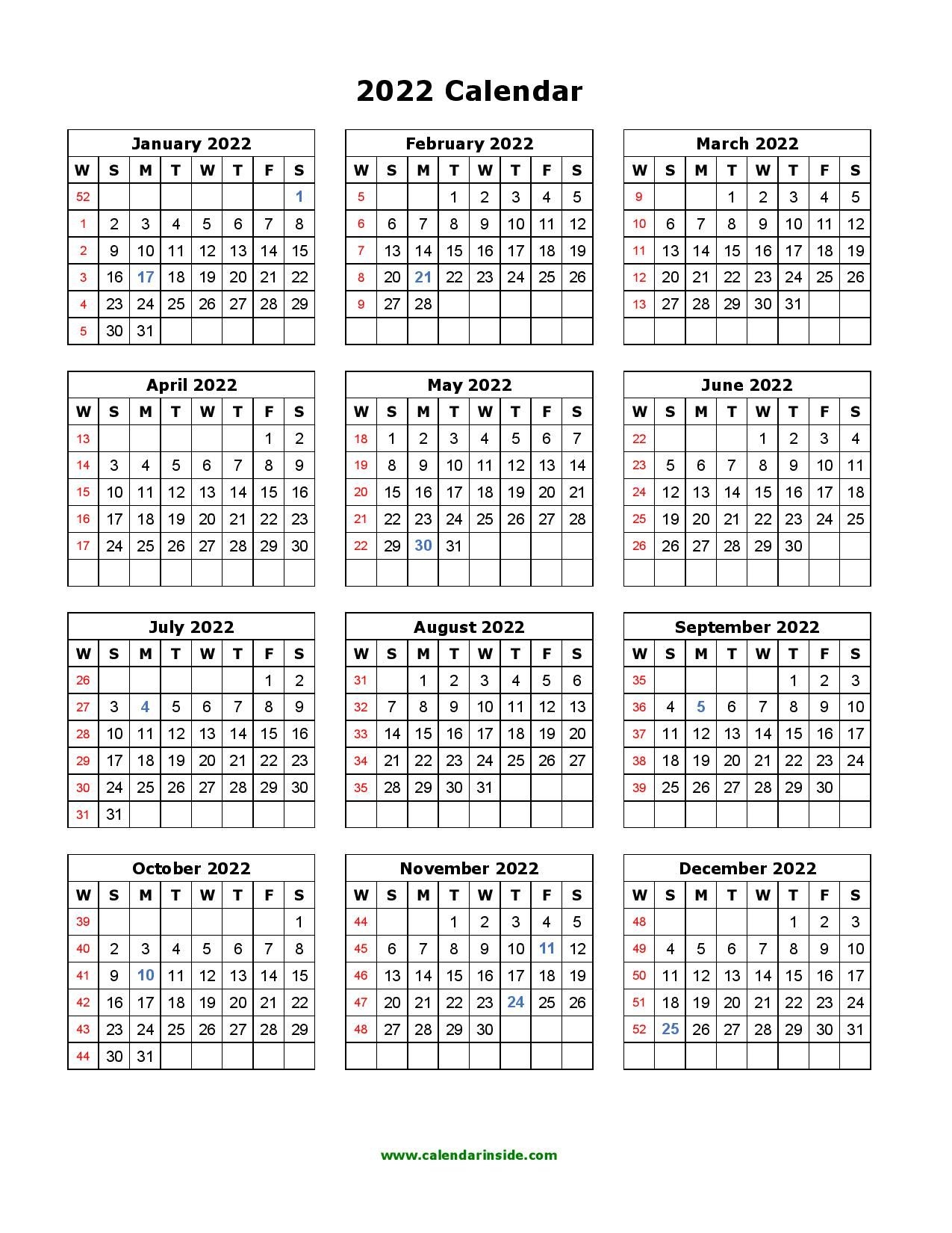 Printable 2022 Calendar Template - Pdf, Word, Excel