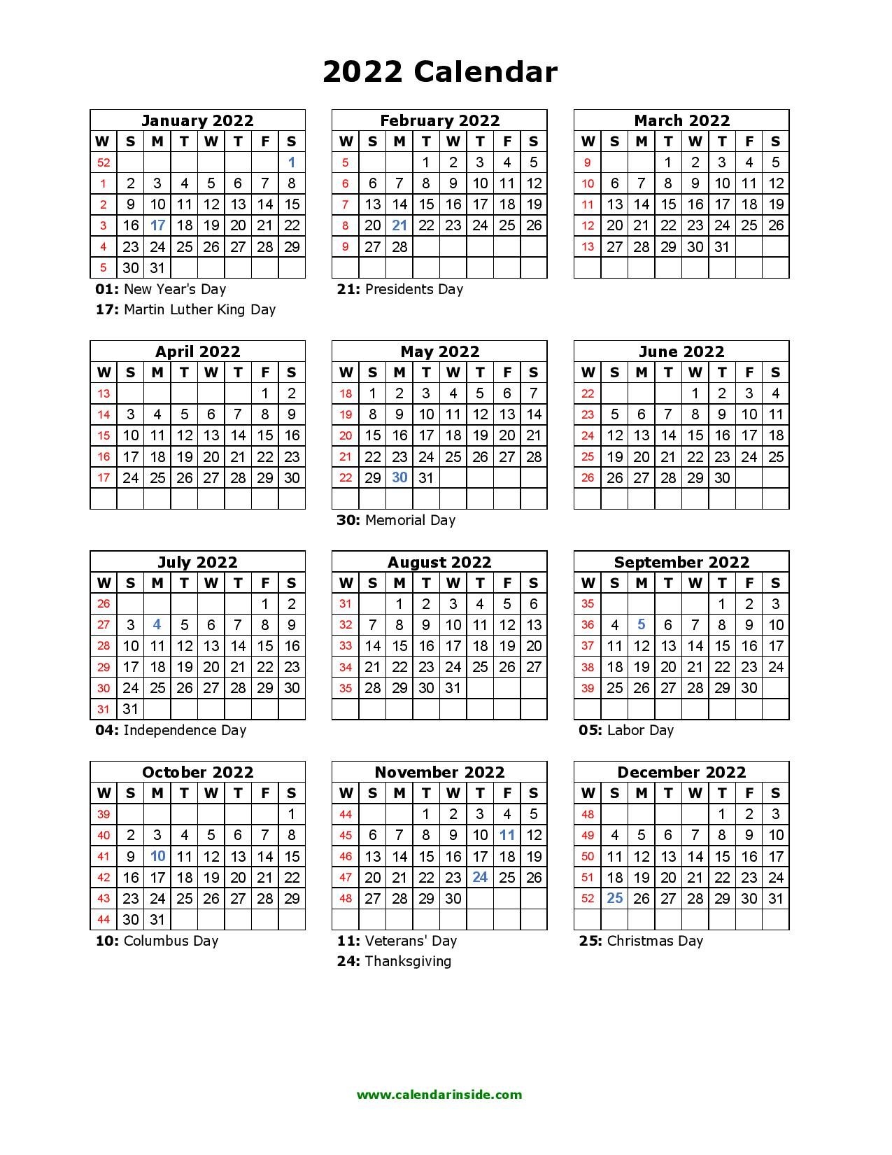Printable 2022 Calendar Template - Pdf, Word, Excel
