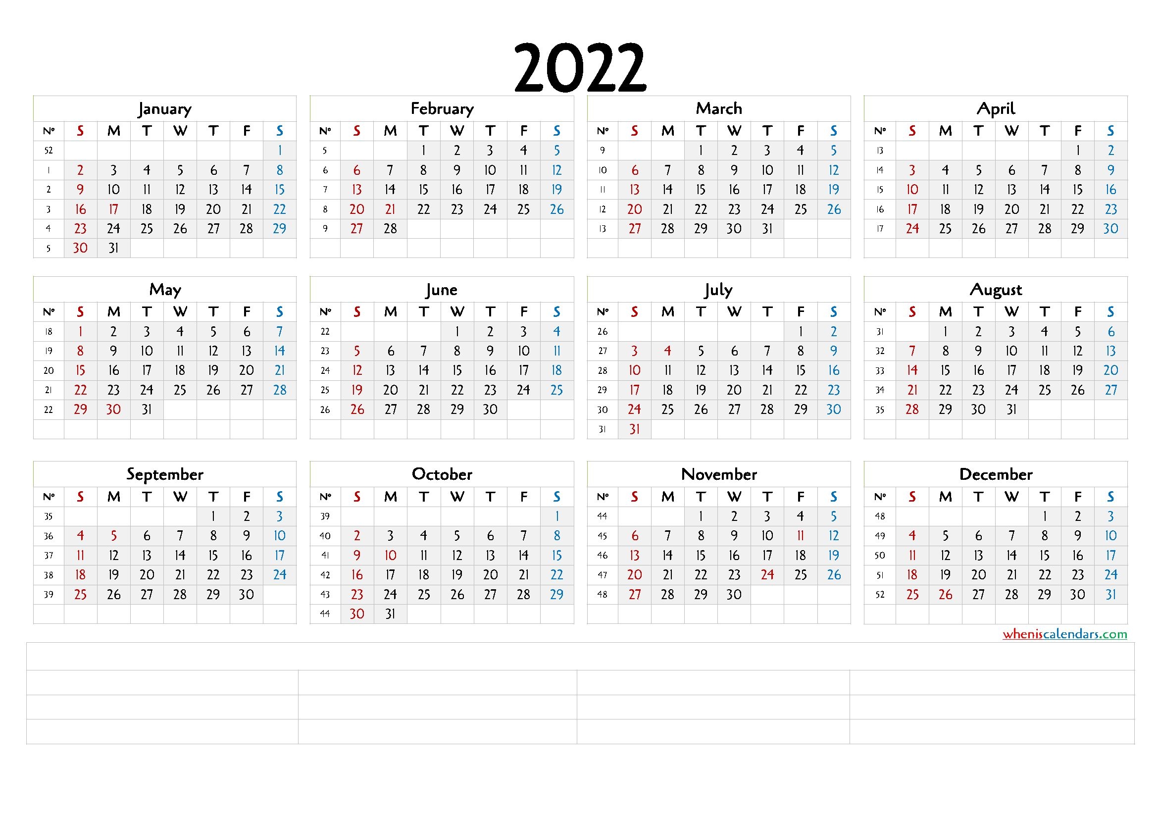 Printable 2022 Calendar With Week Numbers (6 Templates