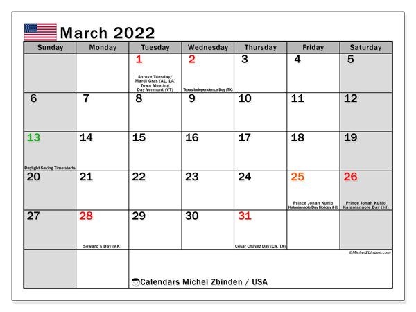 Printable 2022 Calendars &quot;Public Holidays&quot; - Michel Zbinden En