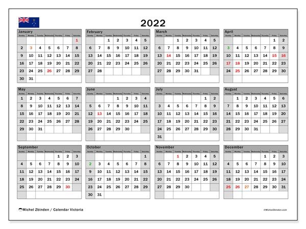 Printable 2022 &quot;Victoria (Ss)&quot; Calendar - Michel Zbinden En