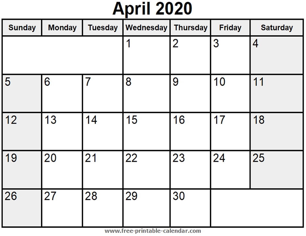 Printable April 2020 Calendar - Free-Printable-Calendar