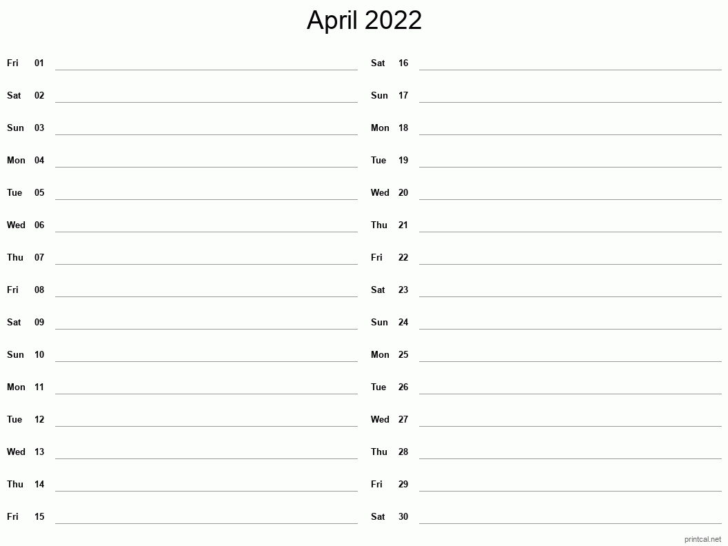 Printable April 2022 Calendar | Free Printable Calendars