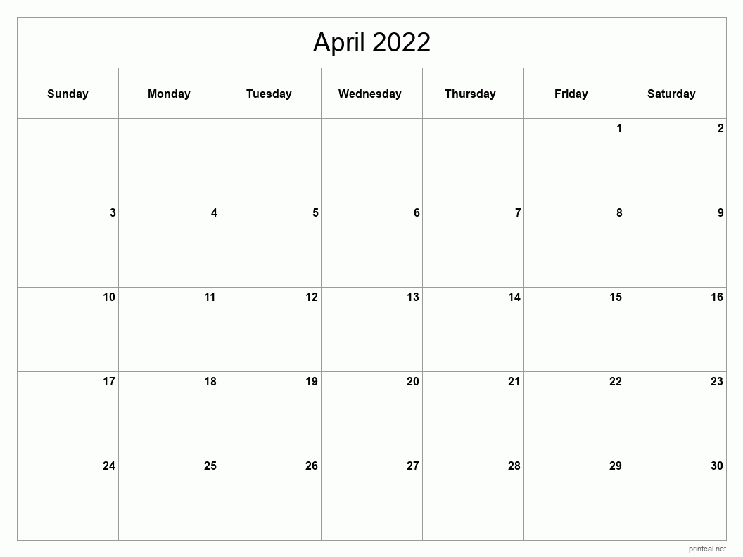 Printable April 2022 Calendar | Free Printable Calendars