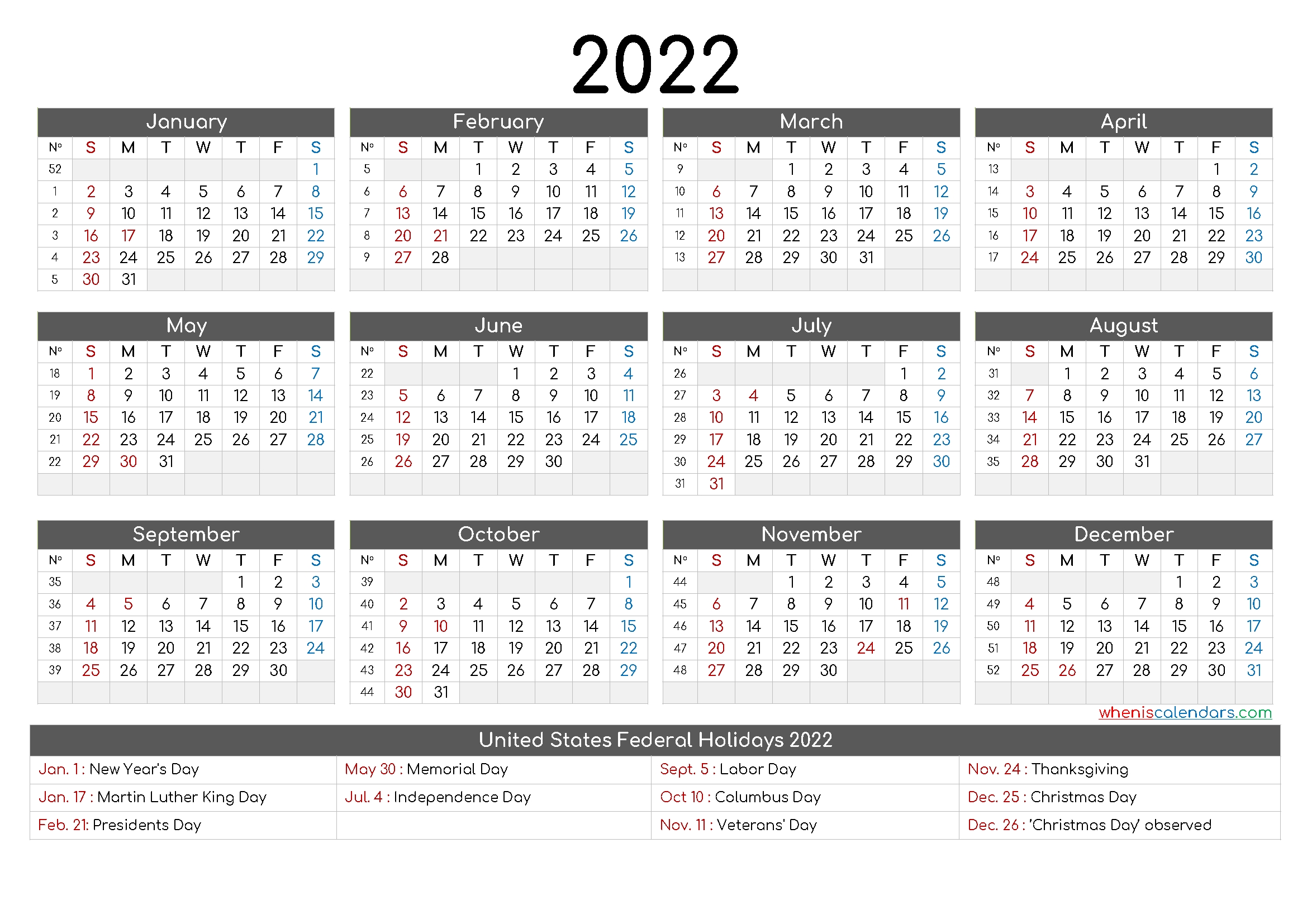 Printable Calendar 2022 Pdf - 6 Templates In 2020