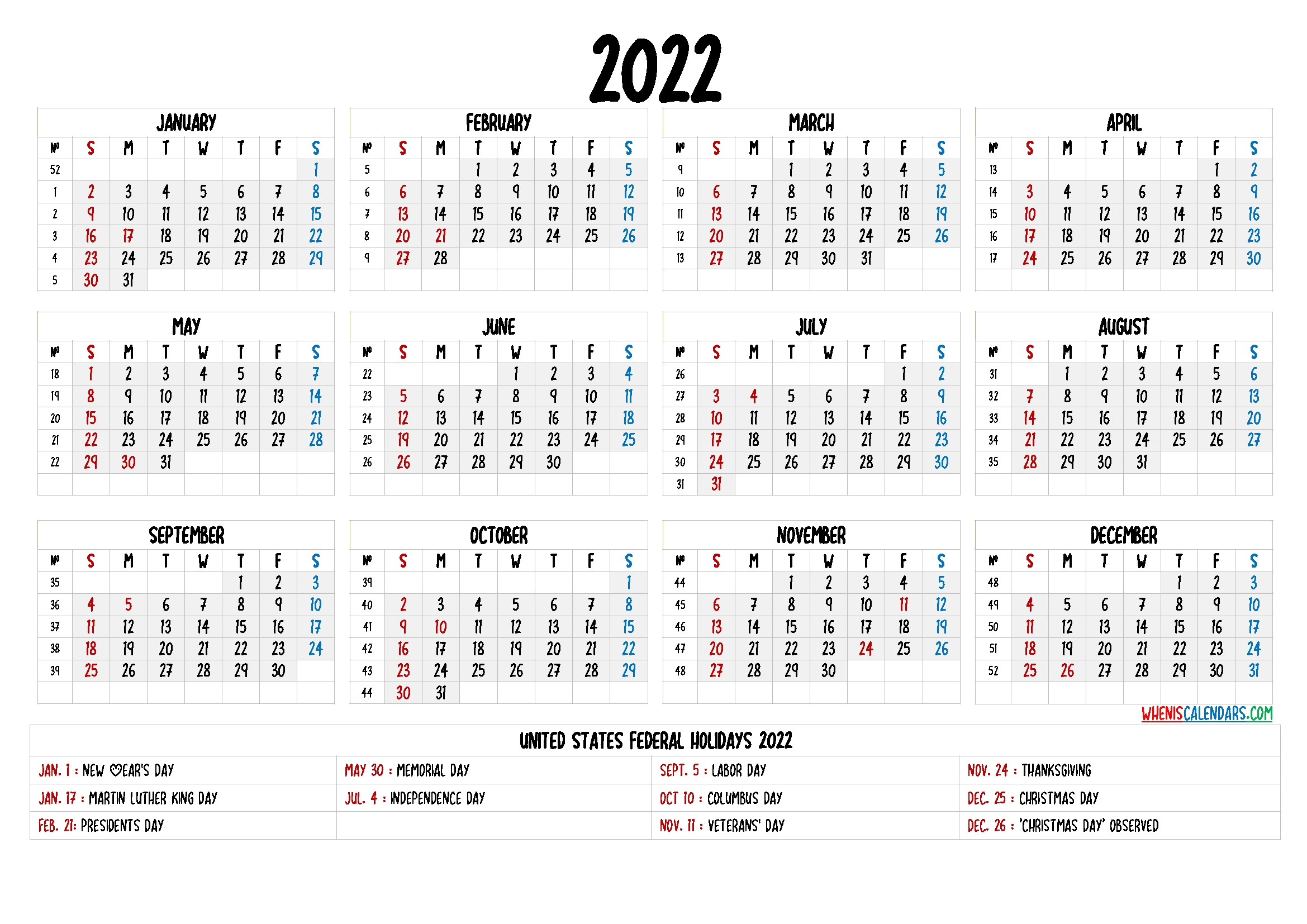 Printable Calendar 2022 Pdf - 9 Templates - Free Printable