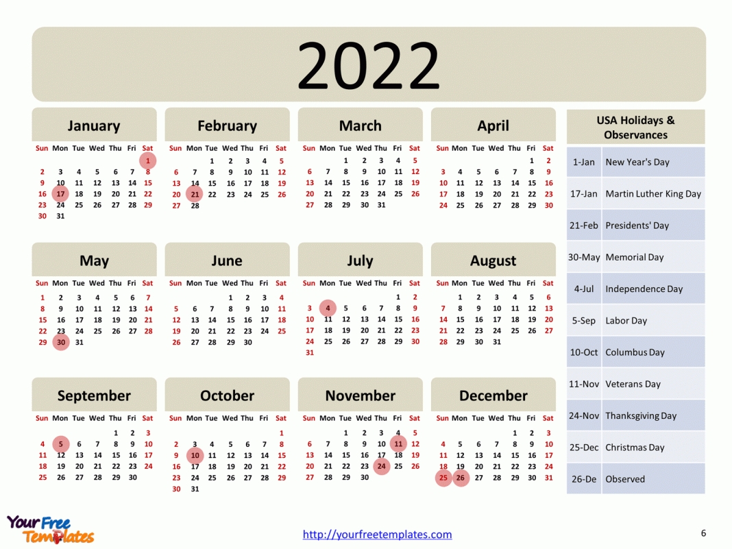 Printable Calendar 2022 Template - Page 3 Of 3 - Free