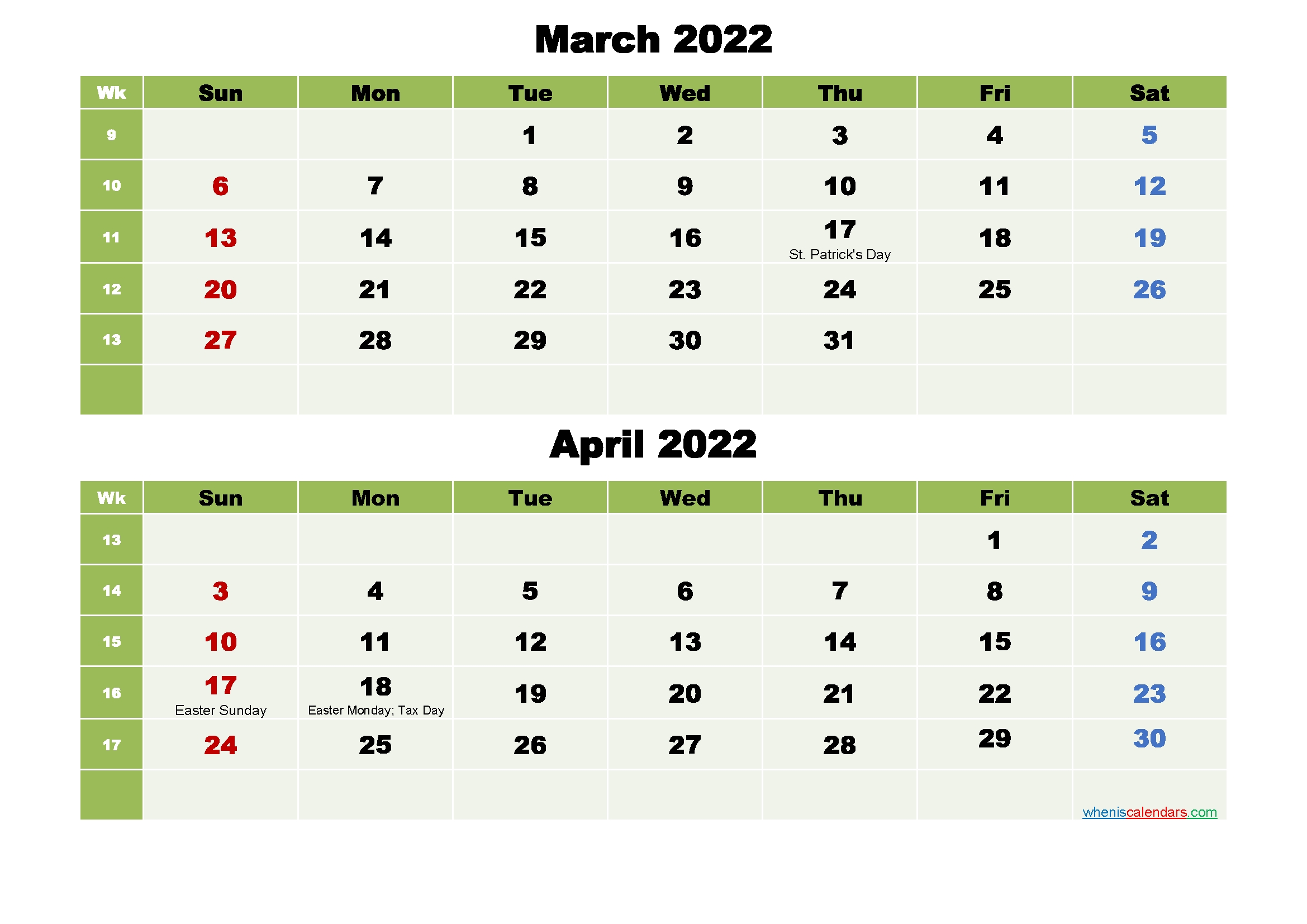 Printable Calendar March And April 2022 Word, Pdf | Free